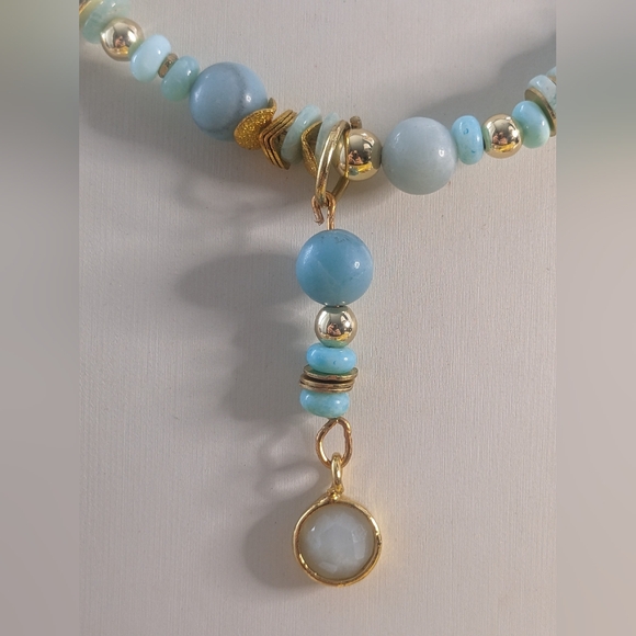 Mint Blue Natural Amazonite Bead & Amazonite Pendant In Gold Plated Necklace - Picture 6 of 9